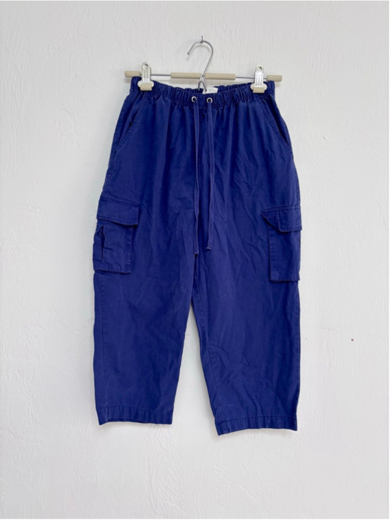 BLAIR Pants - Women's BLAIR Blue Cargo Capris S/M Cotton Barrel shape leg Drawstring